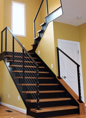 Modern Trappen Mat Zwart Kabel Balustrade Ontwerp Voor Trappen