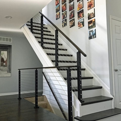 Modern Trappen Mat Zwart Kabel Balustrade Ontwerp Voor Trappen