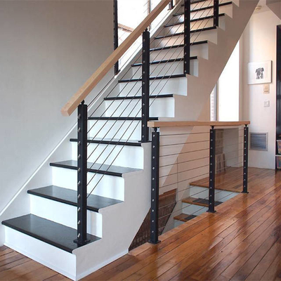 Modern Trappen Mat Zwart Kabel Balustrade Ontwerp Voor Trappen