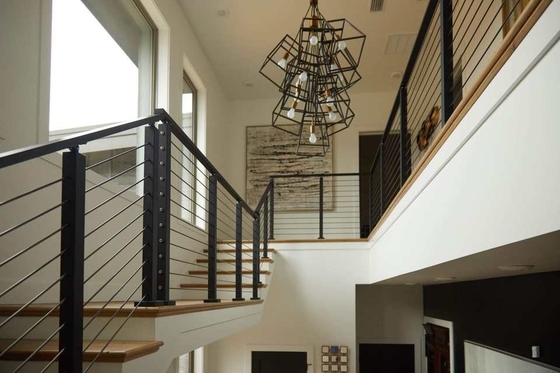 Modern Trappen Mat Zwart Kabel Balustrade Ontwerp Voor Trappen