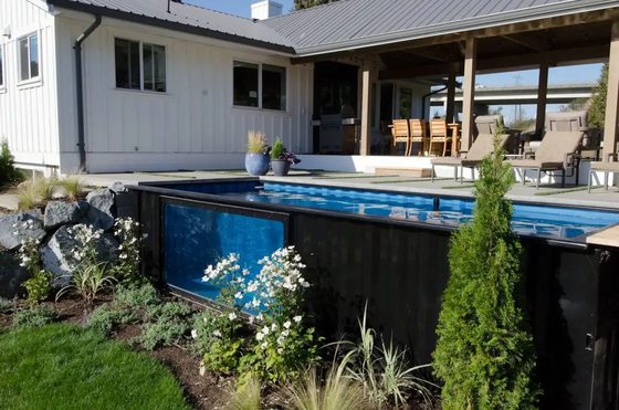 ONS Amerika Standaard Aangepast Kleur en Materiaal Container Zwembad 20ft 40ft met Wave Water Jet Led Light