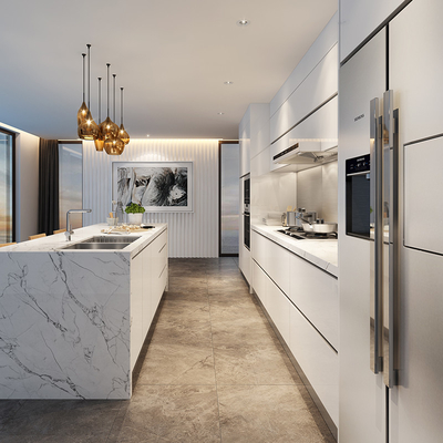 Houten Vernisje Modulaire Keukenkasten 18mm Marmeren Hoogste Kast van de Melamineraad