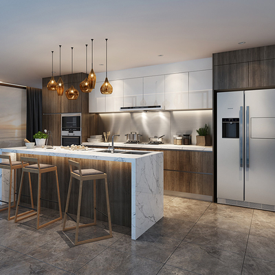 Houten Vernisje Modulaire Keukenkasten 18mm Marmeren Hoogste Kast van de Melamineraad