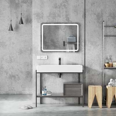 Vloer - opgezette van de het Kabinets Europese Ceramische Gootsteen van de Hotelbadkamers de Ijdelheidseenheid met Spiegel