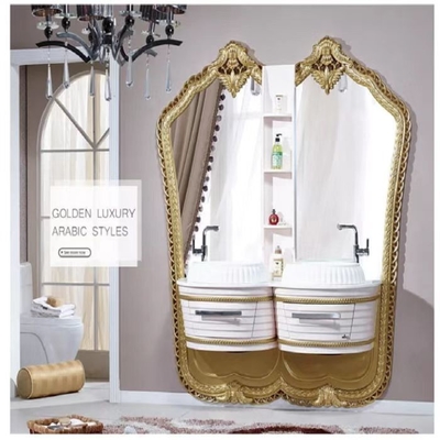 Gouden SS Metaal Aangepaste Badkamerskabinetten 35“ Marmeren Countertop Gootsteenijdelheid