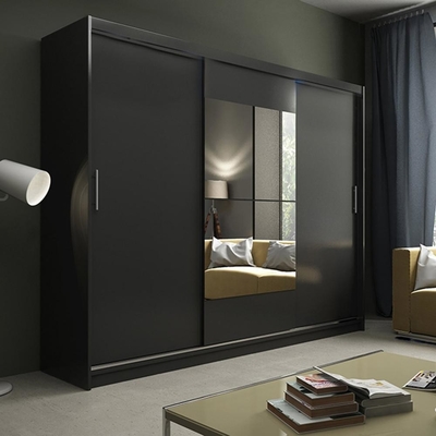 15mm MDF Grote Moderne Slaapkamer Houten Kast 3 Deur Glijdende Garderobe met Spiegel