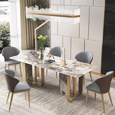 Gepersonaliseerde Italiaanse Marmeren Lange Eettafel met Gouden Metaalbenen
