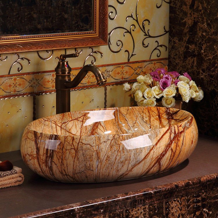 Luxe sanitaire artikelen Vintage Elegante kleurrijke toonbank badkamer wasbak Marmeren wasbekken