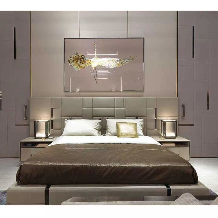 Hoge van de het Leerkoning van het Beëindigenhotel Echte het Roestvrije staalbedden van Size Bed Titanium